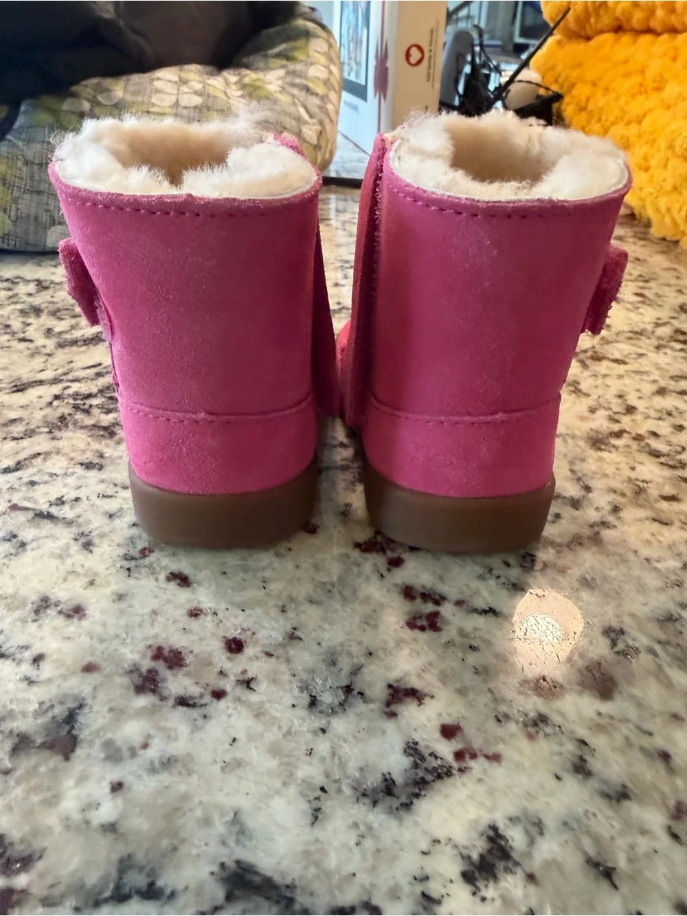 UGG Pink Suede Infant Boots with Shearling Trim